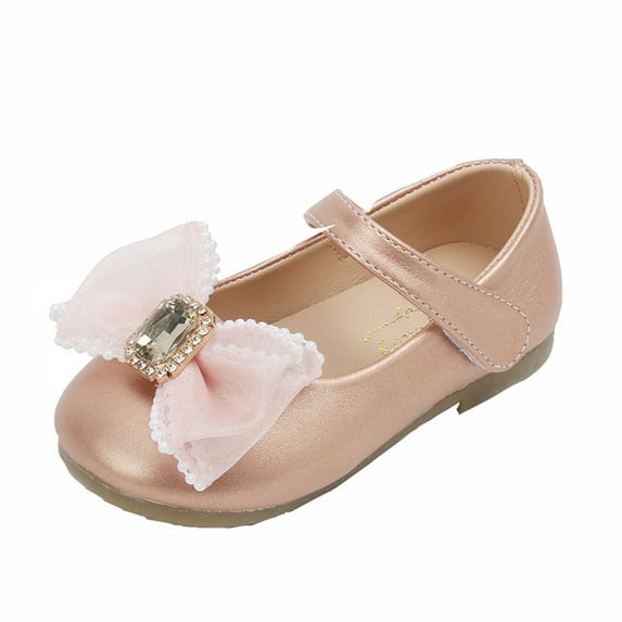 NOKIO Clearence Sparkly Bow Ballet Flats Leather Party School Shoes Breathable Round Toe Thick Sole Dress Shoes with Adjustable Buckle Girls Toddler to Big Kids
