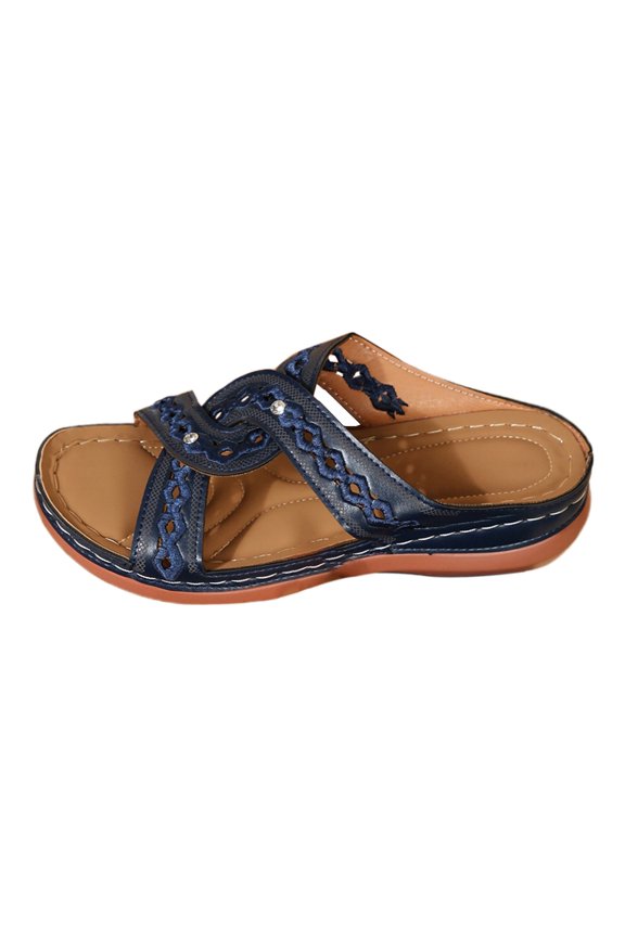 Clearence Women’s 2025 Boho Wedge Sandals Vintage Flat Design Open-Toe Slides Non-Slip Sole Lightweight Beach Shoes Cushioned Arch Support Dressy Sandals