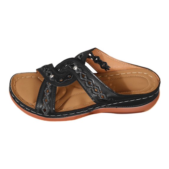 NOKIO Clearence Women’s 2025 Boho Wedge Sandals Vintage Flat Design Open-Toe Slides Non-Slip Sole Lightweight Beach Shoes Cushioned Arch Support Dressy Sandals