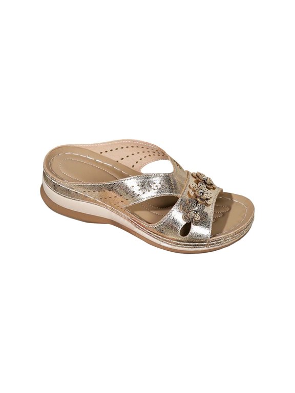 Clearence Women’s Beach Slope Heel Sandals Hollow Design Casual Slides Non-Slip Sole Lightweight Cushioned Footbed Breathable Summer Outdoor Slippers