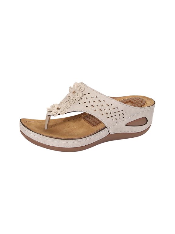 Clearence Women’s Foot Massage Slope Sandals Beach Slides with Hollow Nodes Design Thick Traction Sole Arch Support Comfortable Walking Shoes