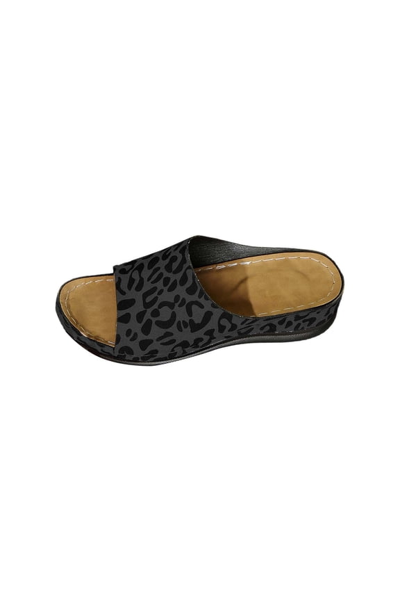 Clearence Women’s Leopard Print Slide Sandals Summer Indoor/Outdoor Slippers with Breathable Mesh Upper Non-Slip Rubber Sole Cushioned Comfort Lightweight Footwear