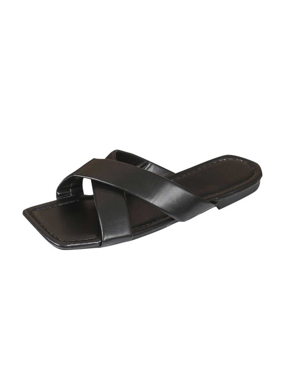 Clearence Women's Open Square Toe Summer Sandals Wide Fit Flat Sole Breathable Lightweight Slippers Non-Slip Design for Indoor Outdoor Casual Wear
