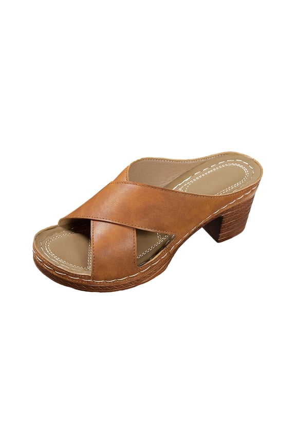 Clearence Women’s Open-Toe High Heel Slide Sandals Summer Rocking Bottom Design with One-Point Strap Arch Support Thick Lightweight Sole Comfortable Casual Footwear