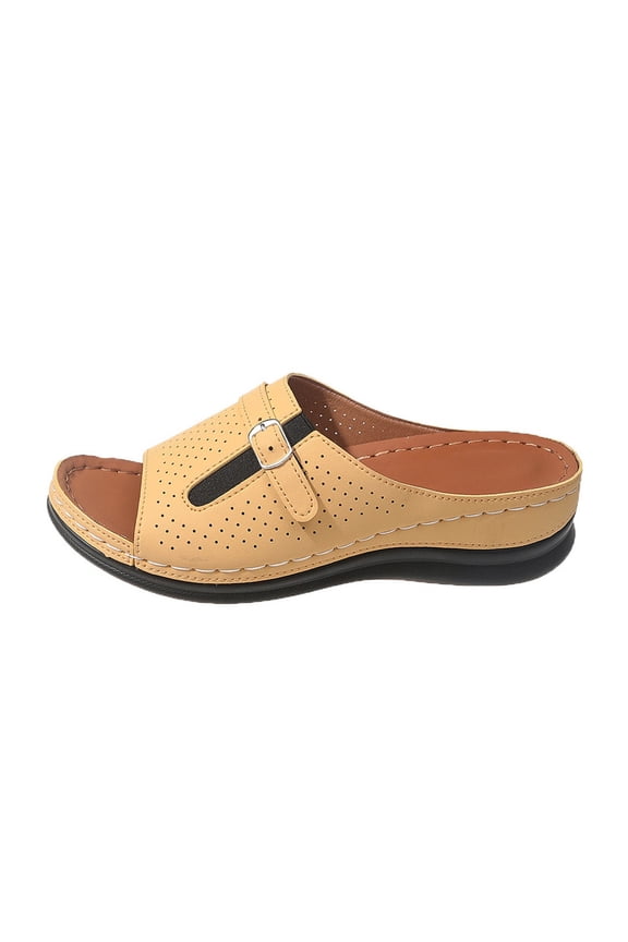Clearence Women's Orthopedic Platform Sandals Arch Support Wedge Heel Lightweight Summer Walking Shoes Non-Slip Damping Sole Beach Casual Slippers with Cushioned Footbed