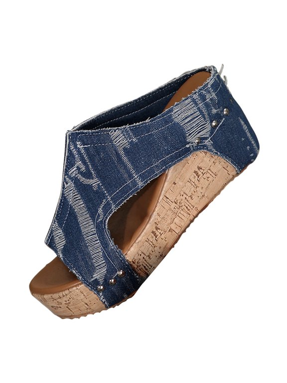 Clearence Women’s Sparkle Cork Wedge Sandals Boho Dressy Slides with Adjustable Ankle Strap Arch Support Platform Thick Sole Comfortable Summer Wedding Shoes
