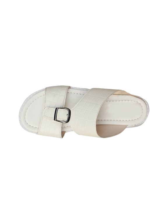 Clearence Women’s Square-Toe Flat Slide Sandals Summer Adjustable Strap Design Lightweight Non-Slip Sole Breathable Cushioning Comfortable Outdoor Casual Footwear