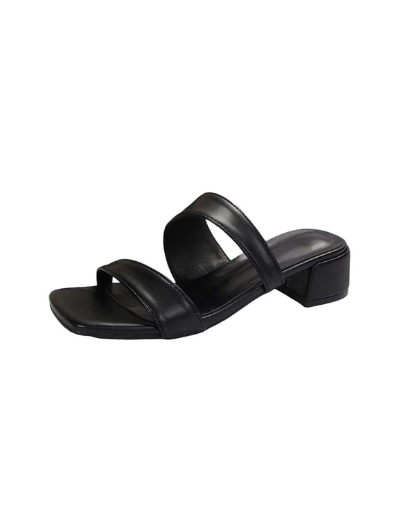 Clearence Women’s Stirrup Strap Square-Toe Heeled Slides Summer Sandals with Thick Non-Slip Sole Arch Support Lightweight Cushioning Outdoor Casual Comfortable Walking Shoes