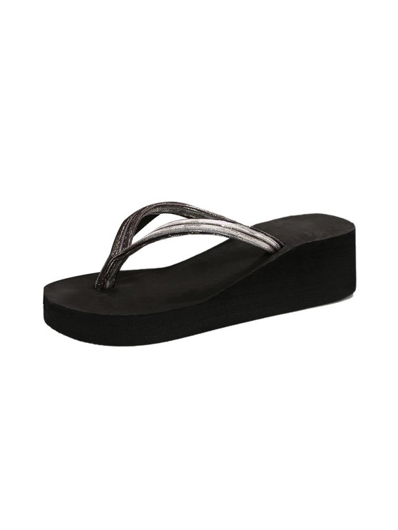 Clearence Women’s Wedge Heel Platform Flip Flops Summer Beach Sandals with Non-Slip Thick Sole Arch Support Cushioned Footbed Lightweight Comfortable Outdoor Shoes