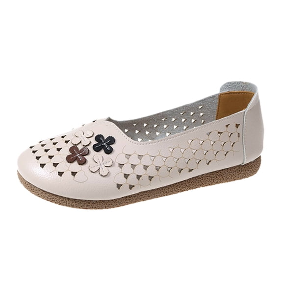 NOKIO Comfortable Women'S Flats Women'S Versatile Leisure Footwear Ladies Summer Flowers Solid Colour Shallow Mouth Hollow Breathable Flat Bottom Comfortable Large Size Single Shoes Casual Shoes