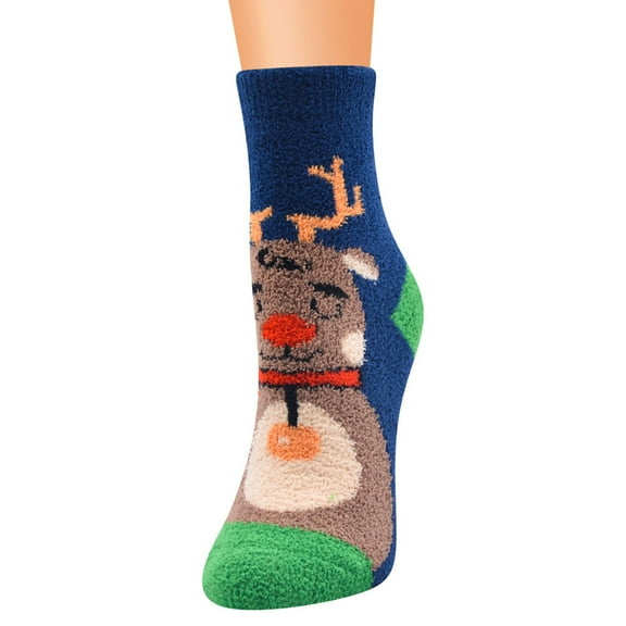 NOKIO Cute And Cozy Holiday Reindeer Socks For Women Christmas Women's Cartoon Floor Socks Thicken Warm Non-slip Sleeping Socks Slippers Socks Christmas Plaid Women'S Holiday Socks