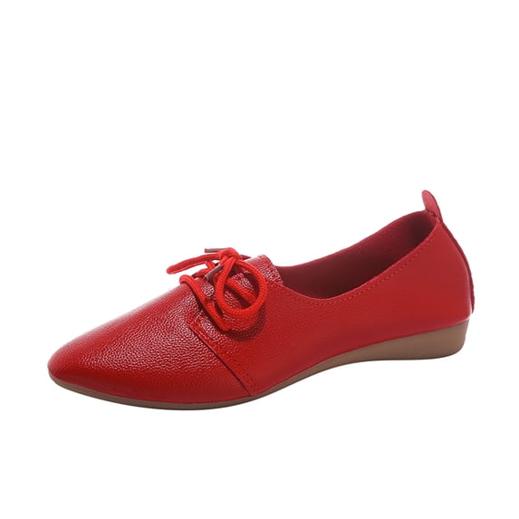 NOKIO Cute Women'S Slip-On Flats Women'S Pointed Flats Ladies Fashion Solid Color Leather Pointed Lace Up Flat Soft Bottom Shallow Casual Shoes Fashionable Women'S Athleisure Shoes