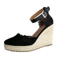 thumbnail image 1 of NOKIO Embroidered Hollow Out Wedge Heels Women Rope Shoes Ankle Wrap Toe Platform Retro Lady Comfy Espadrille Pumps Sandals, 1 of 6