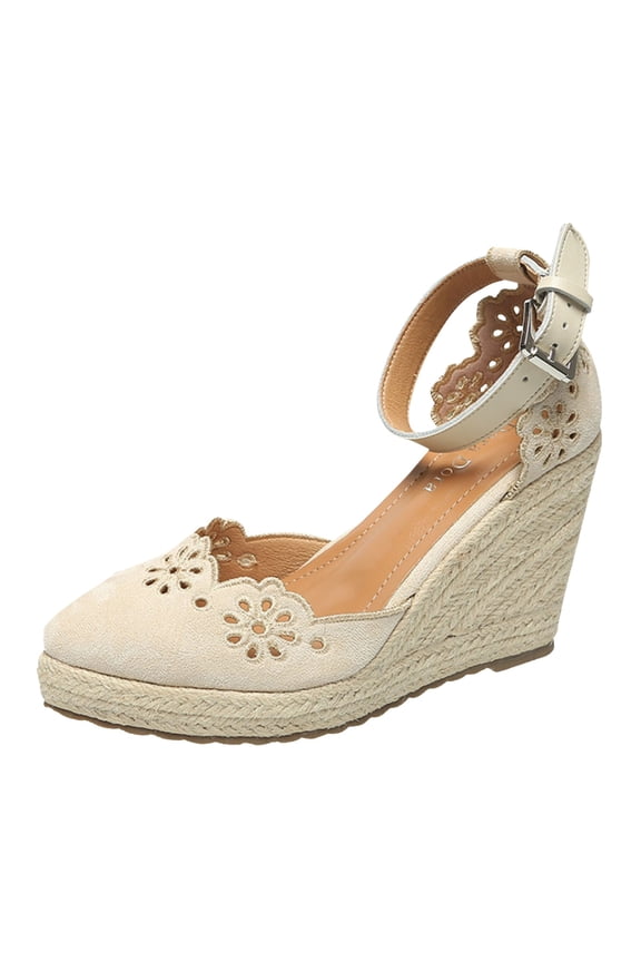 Embroidered Hollow Out Wedge Heels Women Rope Shoes Ankle Wrap Toe Platform Retro Lady Comfy Espadrille Pumps