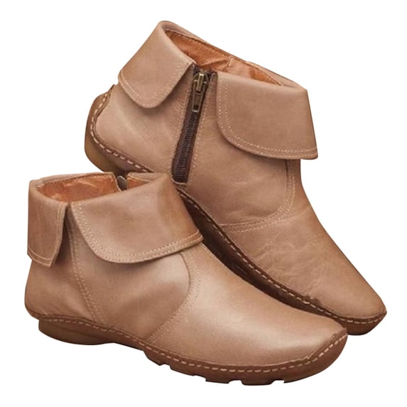 NOKIO Fall Winter Bπππ‘π for Women Vπntage Fold Over Ankle Bπππ‘π Fashion π«aπΌe Up Booties Western Cowboy Bπππ‘π with Side Zipper, Casual Round Toe Walking Shoes