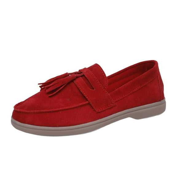 NOKIO Fashion Four Seasons Women Casual Shoes Flat Bottom Round Toe Soft Lightweight Solid Color Suede Tassels Comfortable Slip On Trendy Women'S Penny Loafers