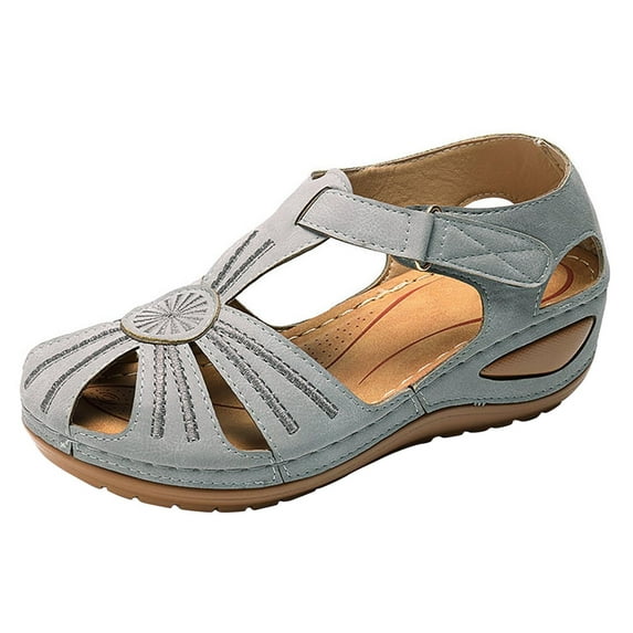 NOKIO Fashion Shoes for Women Casual Hollow Closed Toe Sandals Summer Ankle Strap Wedge Shoes Vintage Platform Shoes Sandals