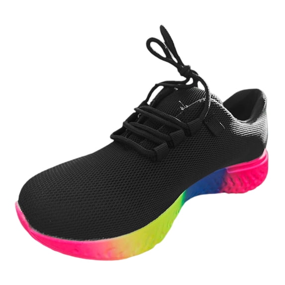 NOKIO Fashion Sneakers for Women Breathable Knit Sneakers with Rainbow Sole, Lightweight Walking Shoes Casual Running Shoes Streetwear Footwear Outdoor 𝖫a𝖼e Up Sports Shoes