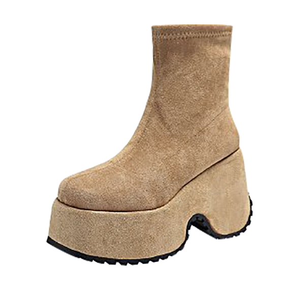 NOKIO Fashion Thick Bottom Heel Women's Boots Platform Chunky Block High Heel Sock Boots Breathable Fashion Round Head Heel Women's Shoes Women'S Statement Short Boots