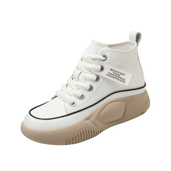 NOKIO Fashionable Women'S Flat Boots Stylish Women'S High-Top Sneakers Soft Leather Vintage Thick Soled High Top Women Soft Soled Light Ribbon Sports High Top Casual Shoes