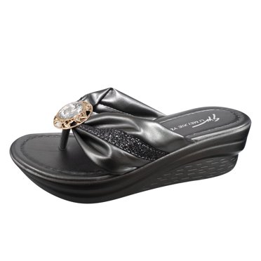 Women's Summer Wedge Sandals 2025 - Rhinestone Platform, Thick Sole, Boho Beach Vacation Shoes