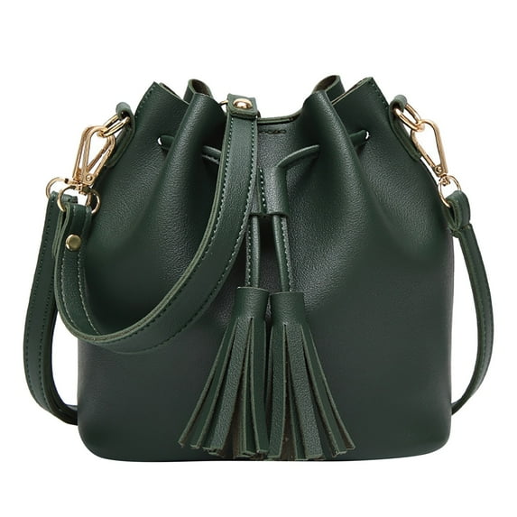 NOKIO Female Shoulder Bag Womens Leather Handbag Crossbody Bag For Commuting Solid Color Single Shoulder Women's Tassel Messenger Bag Drawstring Crossbody Bag PU Leather Shoulder Bag