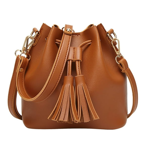 NOKIO Female Shoulder Bag Womens Leather Handbag Crossbody Bag For Commuting Solid Color Single Shoulder Women's Tassel Messenger Bag Drawstring Crossbody Bag PU Leather Shoulder Bag