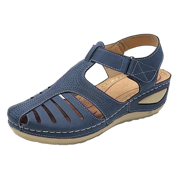 NOKIO Flat Women Sandals Leather Summer Sandal - Rubber Sole - Dressy Comfortable Walking Sandal Women's Soft Sole Hollow Shoes Sandals Women's Round Toe Sandals