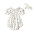 thumbnail image 1 of NOKIO Floral Baby Bodysuits, Frilly Baby Rompers, Baby Girl Romper Bodysuit Girls Short Sleeve Floral Prints Romper Bodysuits Dress Headbands Set Baby Sleeveless Rompers, 1 of 6