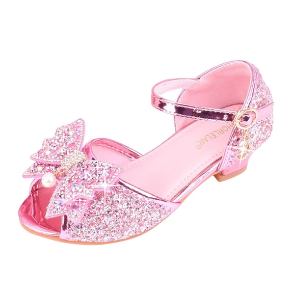 NOKIO Flower Girls Pink Girl Shoes Princess Shoes Girls' Flat for Toddler/Little Kid Girls' Shoes Children Shoes With Diamond Shiny Sandals Princess Shoes Bow High Heels Princess Shoes