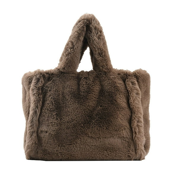 NOKIO Fluffy Tote Bag for Women, Women's Winter New Largesize Large Capacity Solid Color Simple Plush Handbag Mini Fuzzy Tote Plush Shoulder Handbag Faux Fur Bag Furry Purse