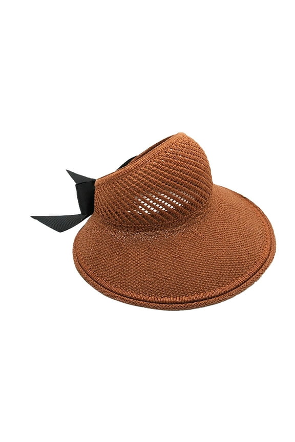 Foldable Wide Brim Straw Hats Sun Visors For Women Bow Beach Hat Summer Wide Brim Ponytail Summer Beach Hat, Protect Your Skin Easily Foldable Straw Sun Visor Hats for Women