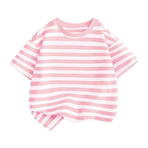 NOKIO Girl's Cute Striped T Shirts Short Sleeve Casual Teen Tee Tops Preppy Clothes Girls Summer Striped Short Sleeve T-Shirts Trendy Crewneck Pullover Tops 2-12 Years