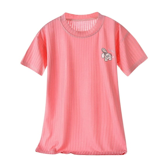 NOKIO Girl's Stripes Nightgowns Cotton Sleep Shirts Sleepwear Princess Nightdress, Toddler Dress Summer Girl's Nightdress Thin Style Short Sleeved Home Clothes Pajamas Rabbit Print
