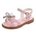 thumbnail image 1 of NOKIO Girls' Bow Flats Girls' Summery Sandals Girls' Sparkly Sandals Fashion Spring Summer Children Sandals For Girls Flat Open Toe Rhinestone Solid Bowknot Princess Style, 1 of 9