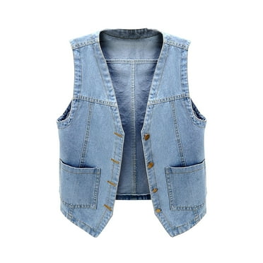 NOKIO Girls And Boys Autumn Cowboy Vest Loose Sleeveless Coat Vest Shoulder Outside The Students Wear Coat Kids Boys Denim Dark Blue Jacket Faded Jeans Gilet Sleeveless Jacket Coat