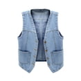 thumbnail image 1 of NOKIO Girls And Boys Autumn Cowboy Vest Loose Sleeveless Coat Vest Shoulder Outside The Students Wear Coat Kids Boys Denim Dark Blue Jacket Faded Jeans Gilet Sleeveless Jacket Coat, 1 of 5