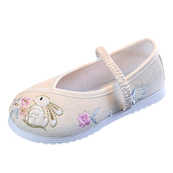 NOKIO Girls Chinese Style Shoes Cloth Vintage Embroidery Mary Lace- up Shoes Girls Flat Bottomed Embroidered Sandals Fashionable Children Performance Children Embroidered Sandals