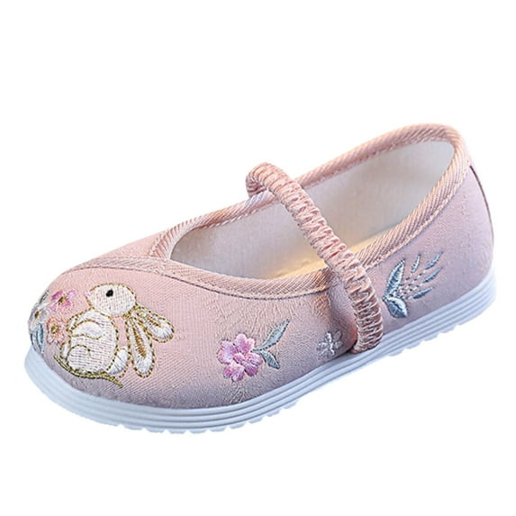 NOKIO Girls Chinese Style Shoes Cloth Vintage Embroidery Mary Lace- up Shoes Girls Flat Bottomed Embroidered Sandals Fashionable Children Performance Children Embroidered Sandals