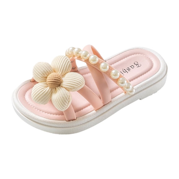 NOKIO Girls Cozy Open-Toe House Slippers, Non-Slip Indoor Outdoor Slides for Kids, Soft Summer Home Shoes with Cushioned Footbed