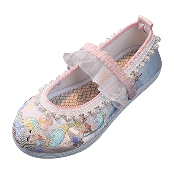 NOKIO Girls' Dress Mary Jane Sandals Girls' Comfort Sandals Girls Flat Bottomed Embroidered Sandals Fashionable Antique Children Performance Children Embroidered Sandals