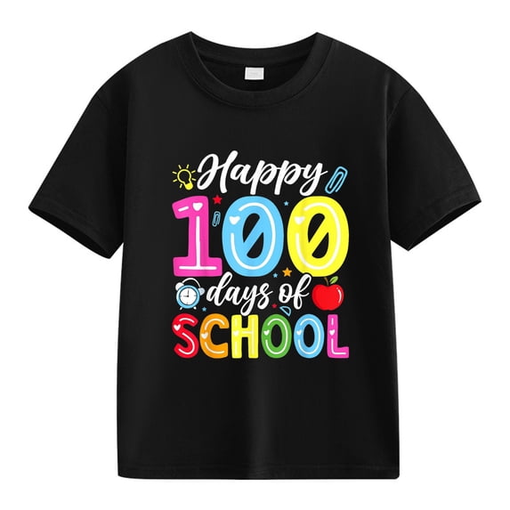 NOKIO Girls Fashion Round Neck T-Shirt Girls' School Anniversary Graphic Shirt 100th Day Of School Celebration For Girls And Boys Kids T Shirts Fun Colorful Numbers