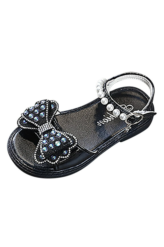 Girls' Glitter Sandals Girls' Princess Evening Sandals Kids Princess Dressy Sandals Girls' Strappy Flat Sandals Girls Summer Princess Shiny Pearl Bow Knot Shoes For Kids Children