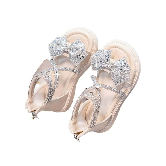 NOKIO Girls' Glitter Sandals Girls' Rhinestone Sandals Girls' Summer Sandals Girls' Comfort Sandals Summer New Rubber Sole Lightweight Breathable Rhinestone Bow Girls Beach Sandals