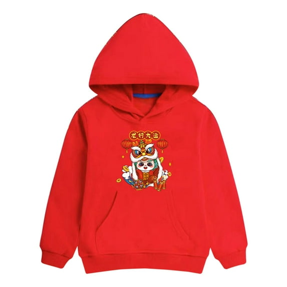 NOKIO Girls' Hoodie Sweatshirt, Toddler Baby Girl Boys Pullover Top Children's Spring Festival hoodie New Year wear red foreign New Year greetings clothes child top