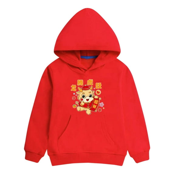 NOKIO Girls' Hoodie Sweatshirt, Toddler Baby Girl Boys Pullover Top Children's Spring Festival hoodie New Year wear red foreign New Year greetings clothes child top
