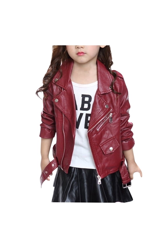 Girls Leather Jacket Kid Outwear Solid Color Zipper Faux Leather Spring Autumn Pu Jacket Children's Jacket Girl Boy Motorcycle Jacket Kid Outwear Solid Color Zipper Coat