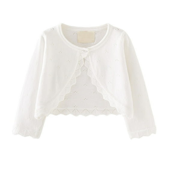 NOKIO Baby Girls Cropped Cardigan Kids Cute Bow Long Sleeve Knit Shrug Bolero Dress Sweater Shawl Childrens Kids Toddler Bolero Shrug Button Cover Up Cropped Tops
