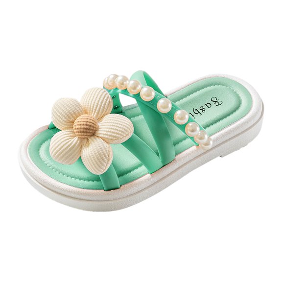 NOKIO Girls Cozy Open-Toe House Slippers, Non-Slip Indoor Outdoor Slides for Kids, Soft Summer Home Shoes with Cushioned Footbed
