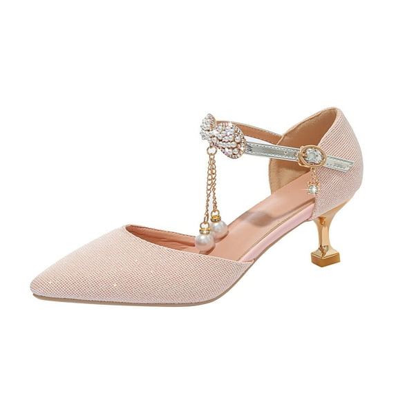 NOKIO Girls' Retro Mary Jane Sandals Girls' Kitten Heel Sandals Girls' Classic Sandals Big Girl Closed Toe Pointed Toe Princess Shoes Fine Flash Hook Buckle Girls Fine Heel High Heels